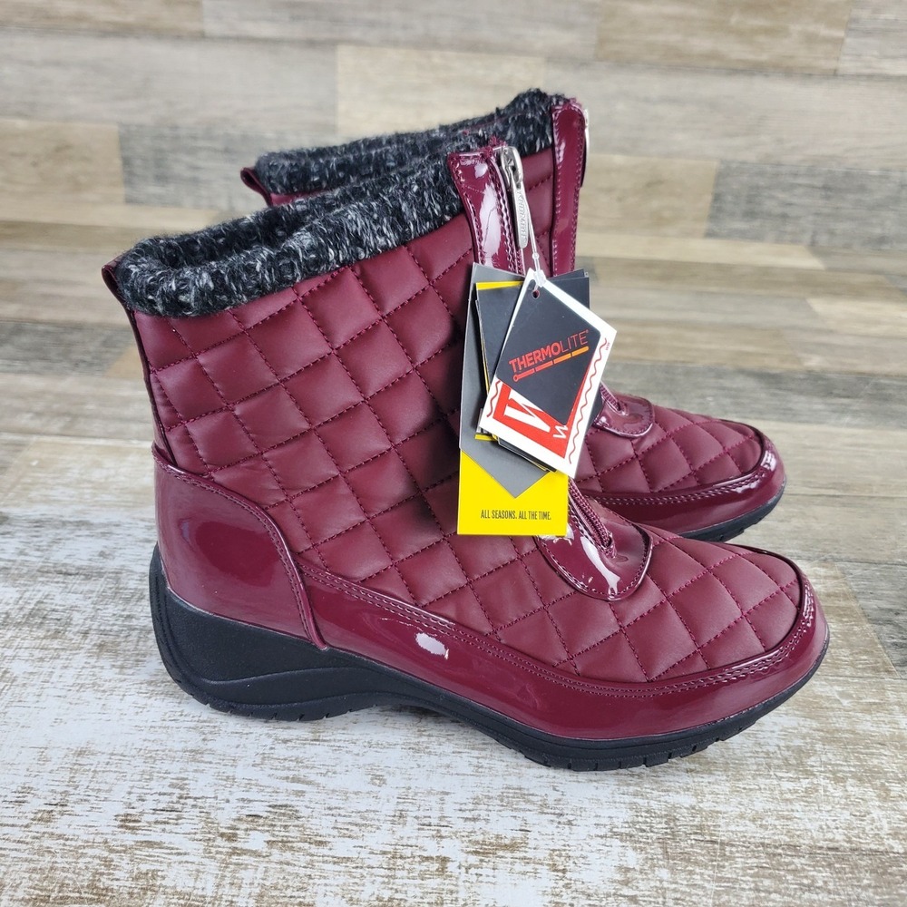 Khombu Megan Womens Winter Boot Sz 7.5 W Burgundy Faux Fur Quilted Waterproof